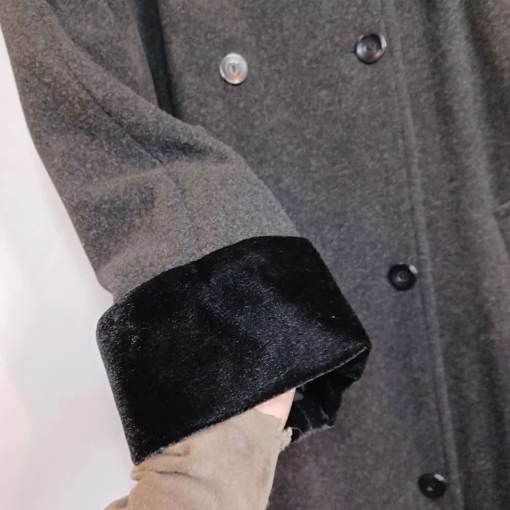 Misty Harbor Velour Velvet Trim Wool Full Length Trench Coat Size 12 - Picture 4 of 11